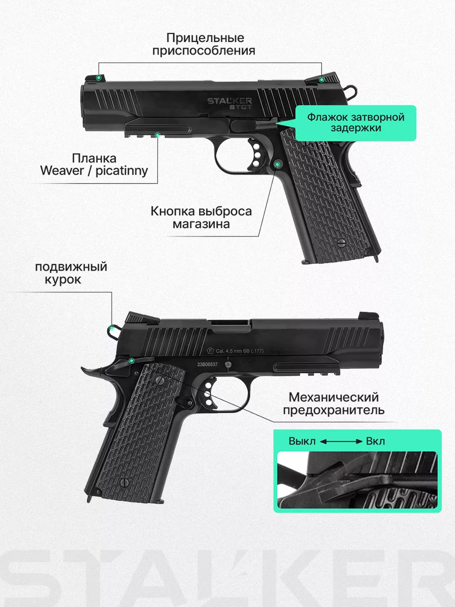 Пневматический пистолет Кольт 1911 железный газовый 4.5 мм STALKER 59321234  купить за 17 841 ₽ в интернет-магазине Wildberries