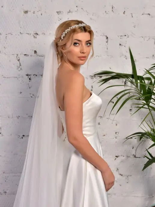 Romantic Wedding Длинная пышная свадебная фата невесты на гребне простая, белый, фото 3
