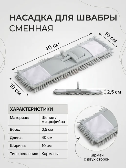 PandaHome Сменная насадка для швабры 40*10см, зеленый, фото 3
