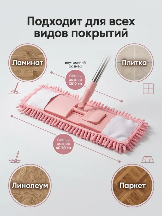PandaHome Насадка для швабры 40*10 см стандартная, 40x10 см, фото 4