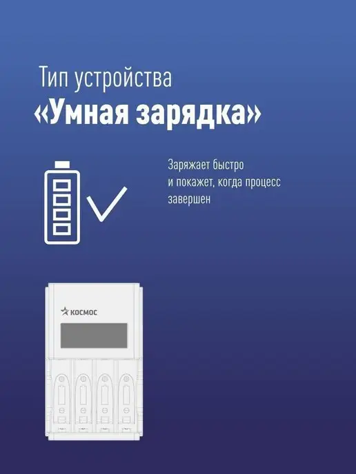 Космос Зарядное устройство для аккумуляторных батареек AA, AAA, вариант, фото 2