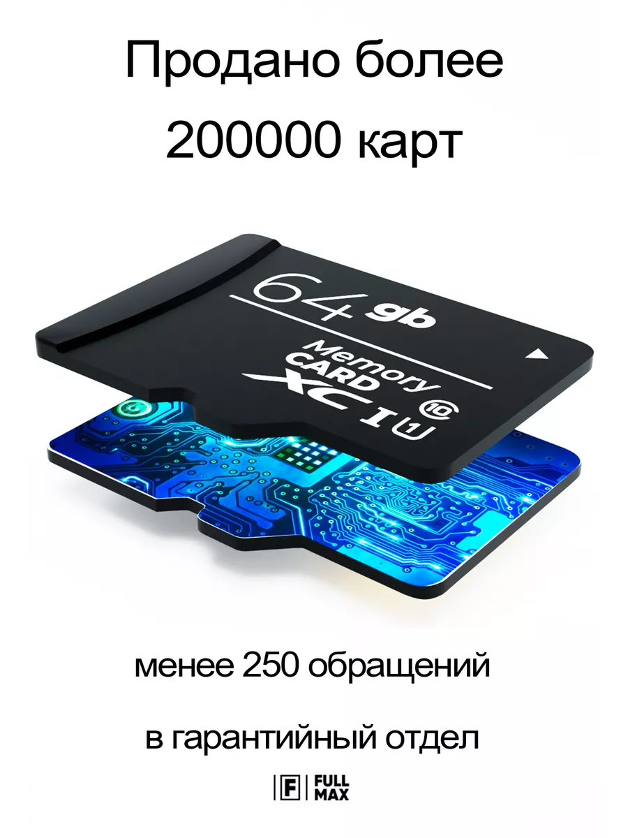 Карта памяти 64 гб micro sd флешка телефон видеорегистратор Fullmax  59538917 купить за 504 ? в интернет-магазине Wildberries