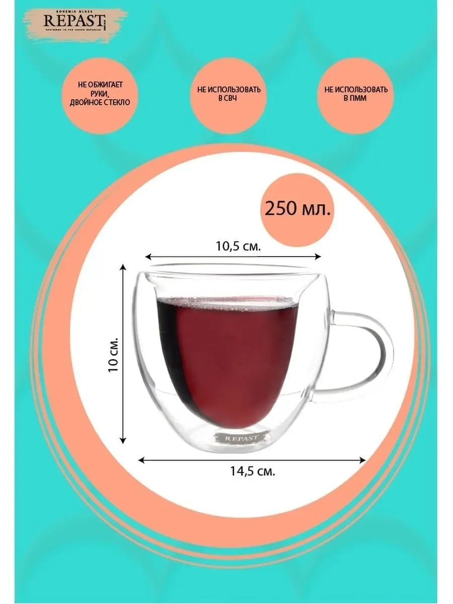 Набор кружек с двойным стеклом REPAST 59572586 купить за 782 ₽ в  интернет-магазине Wildberries