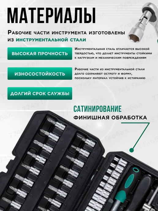 ВОЛАТ Набор инструментов для авто 1 4" 6 граней 46 предметов, черный, фото 2