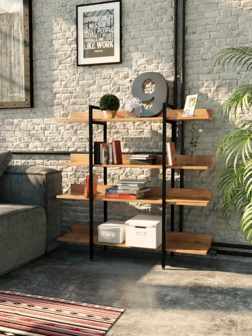WOODSTEEL Стеллаж этажерка Лофт 116х116х30 см.метллический каркас, 116x116x30 см, фото 2
