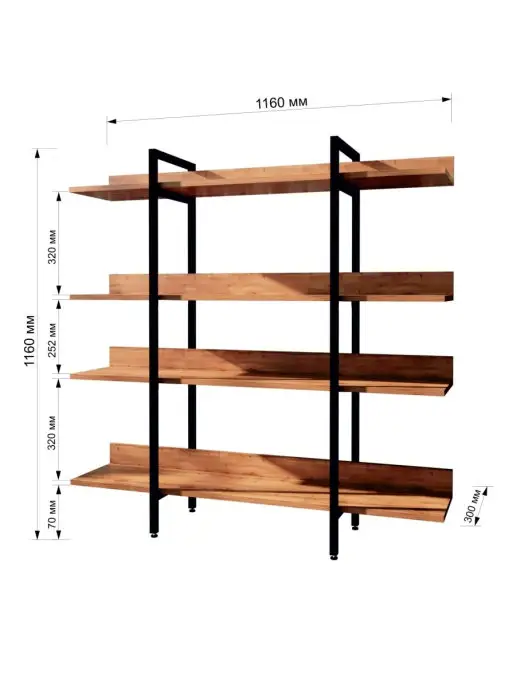 WOODSTEEL Стеллаж этажерка Лофт 116х116х30 см.метллический каркас, 116x116x30 см, фото 3