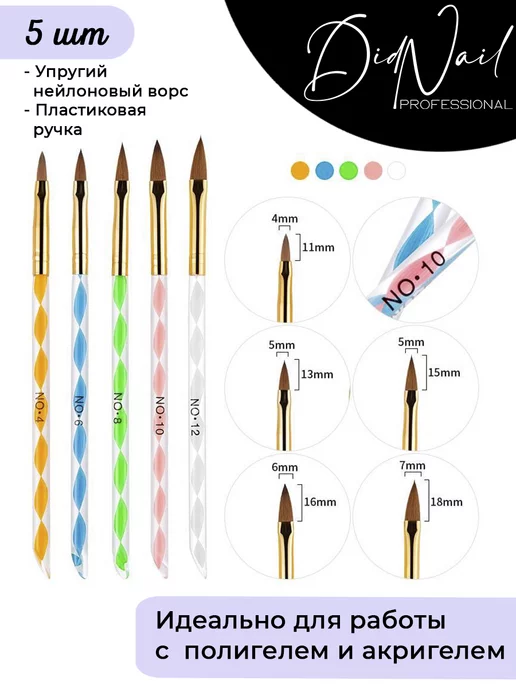 DidNail Набор кистей для маникюра наращивания и моделирования ногтей, синий, фото 3