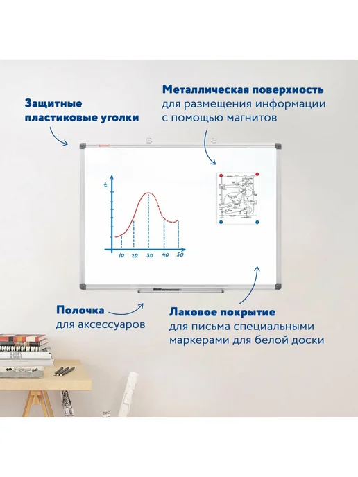Brauberg Доска магнитно-маркерная 60х90см, алюминиевая рамка, белый, фото 3
