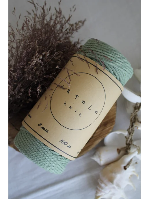 ARTELE KNIT Хлопковый шнур для макраме 3мм Шпагат Нитки, зеленый, фото 8