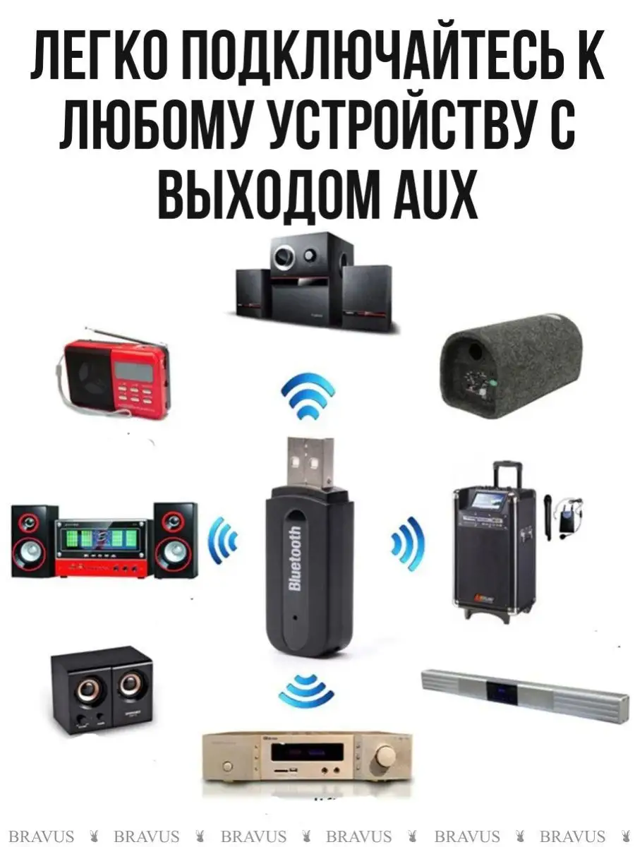 Адаптер для автомобиля и дома bluetooth ресивер в машину Bravus 60289094  купить за 193 ₽ в интернет-магазине Wildberries