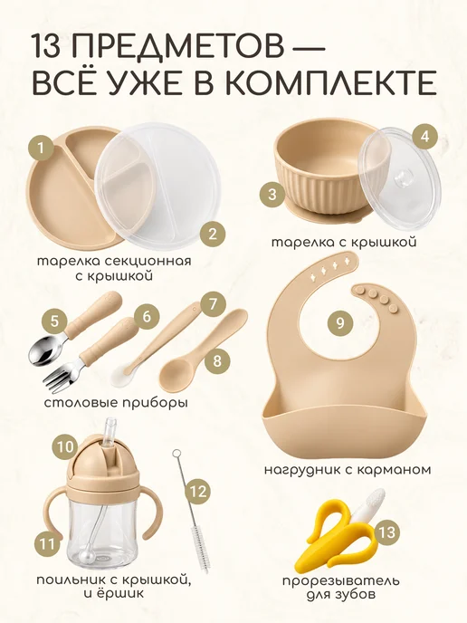 Мишкина каша Набор для кормления детский силиконовый - 13 предметов, вариант, фото 2
