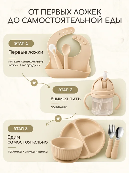 Мишкина каша Набор для кормления детский силиконовый - 13 предметов, вариант, фото 3