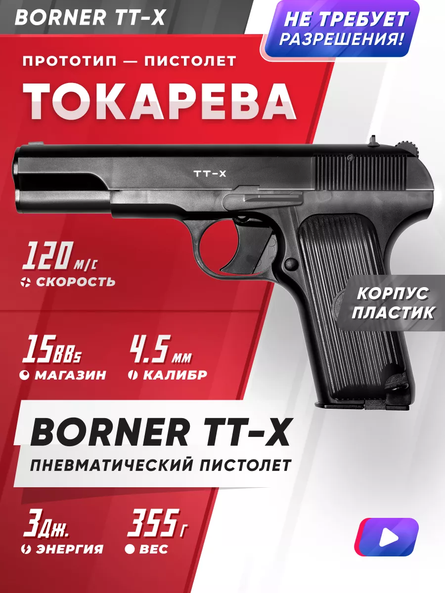 Пневматический пистолет BORNER TT-X (Токарева), 4,5 мм Borner Air Pistols  60401491 купить за 6 832 ₽ в интернет-магазине Wildberries