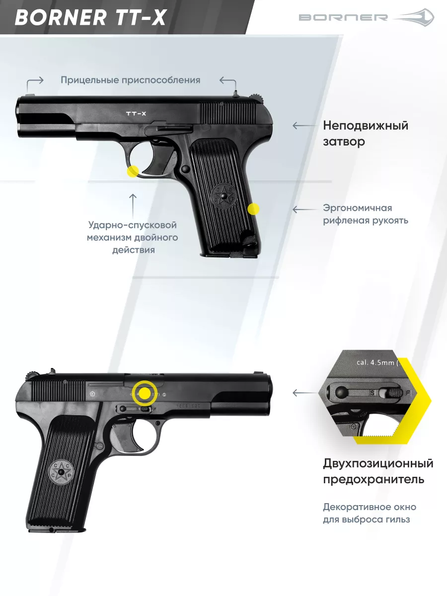 Пневматический пистолет BORNER TT-X (Токарева), 4,5 мм Borner Air Pistols  60401491 купить за 6 832 ₽ в интернет-магазине Wildberries