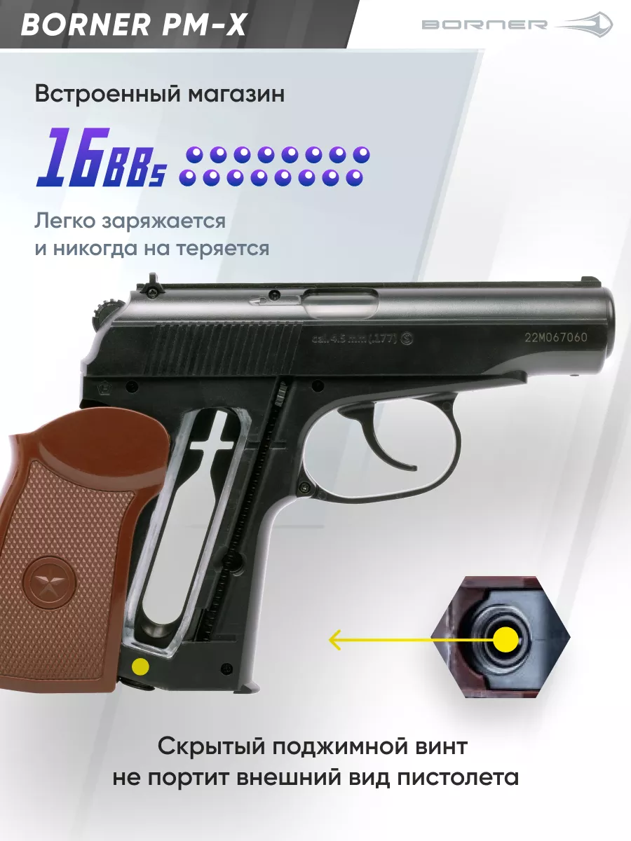 Пневматический пистолет BORNER PM-X, калибр 4,5 мм Borner Air Pistols  60599778 купить за 5 465 ₽ в интернет-магазине Wildberries