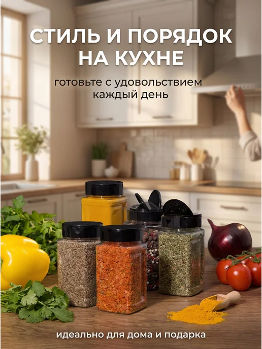 Специи - продукт премиум качества Набор баночек для специй 4 шт 350 мл с крышкой и дозатором, 4 шт, 350 мл, фото 7