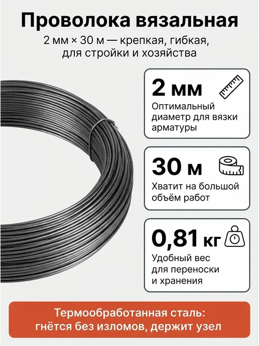СИБРТЕХ Проволока строительная для вязки арматуры, серый