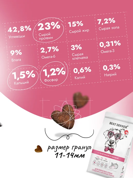 Сухой корм Best dinner Тыква для собак, крупные, телятина, 12 кг, фото 2