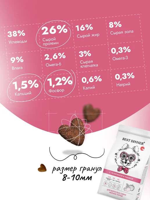 Сухой корм Best dinner Тыква для собак, мелкие, телятина, 10 кг, фото 2