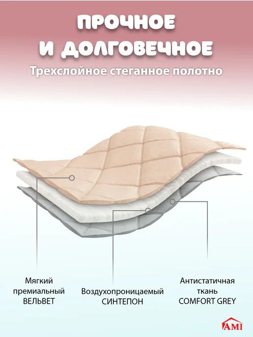 AMI Покрывало на диван и кровать односпальную стеганое 117х200, 117x200, фото 5