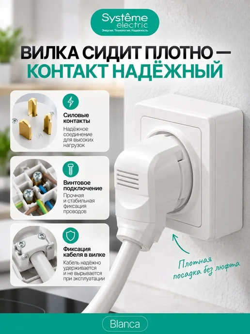 Systeme Electric Розетка силовая для электроплиты 32А (комплект) BLANCA, о у, белый, фото 5