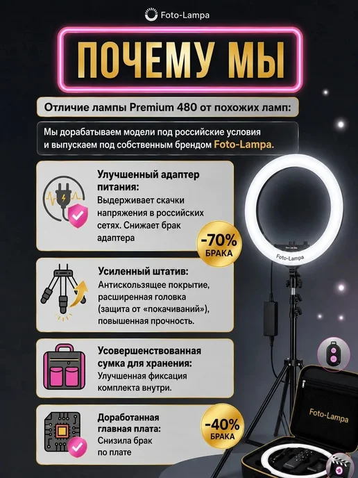 Foto-lampa Профессиональная кольцевая лампа со штативом 45 см, черный, фото 4