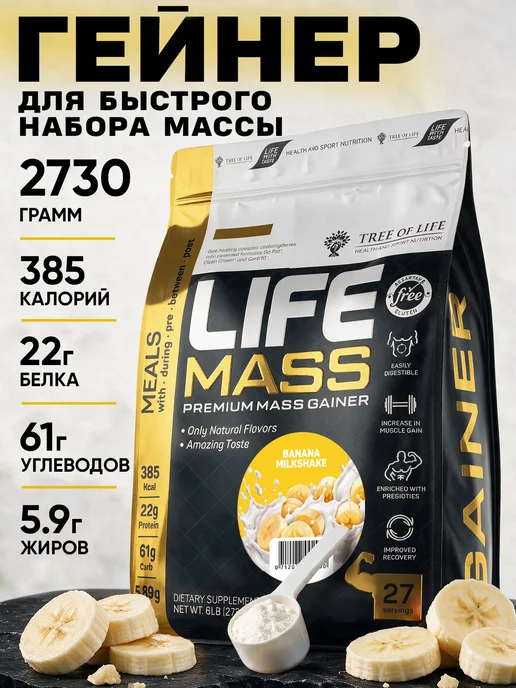 Life Protein Гейнер для быстрого набора массы, Банановый Милкшейк 2,7кг, 2,7 кг