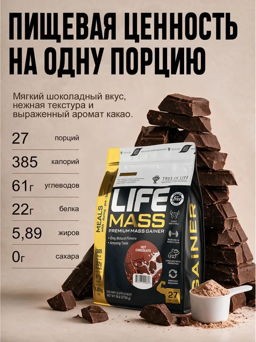 Life Protein Гейнер для быстрого набора массы, Горячий Шоколад 2,7 кг, 2,7 кг, фото 3