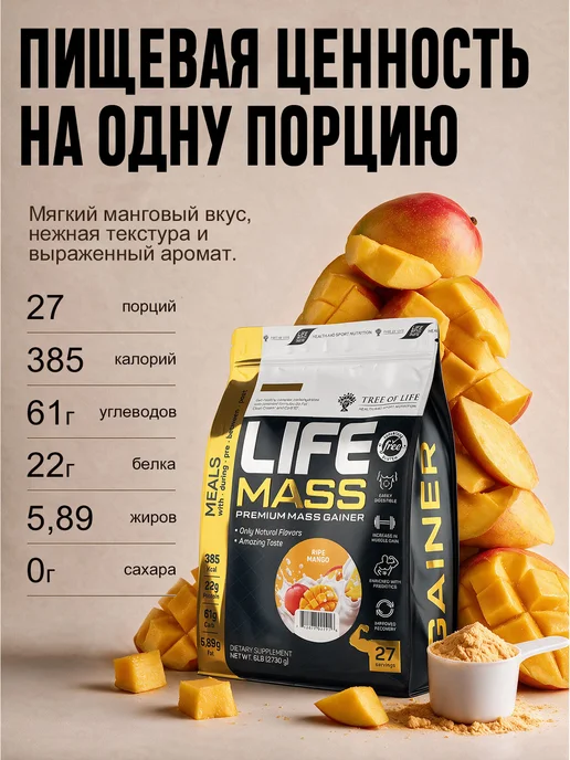 Life Protein Гейнер для быстрого набора массы, Манго 1кг, 2,7 кг, фото 3