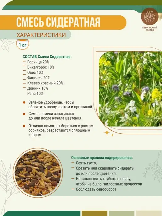 МосАгроГрупп Семена Сидератная смесь 1 кг для посева, 1 кг, фото 6