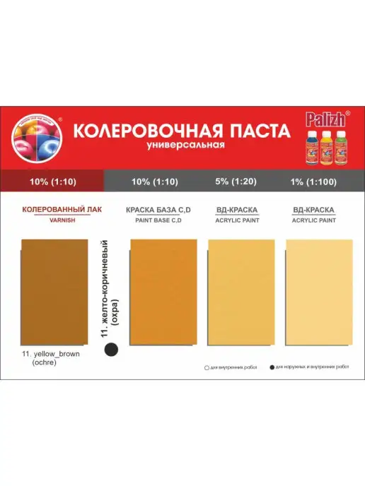 Palizh Колер для краски универсальный желто коричневый, желтый, фото 2