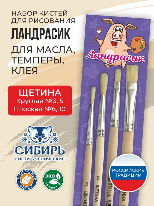 Сибирь Кисти для рисования щетина набор Ландрасик, 2 шт