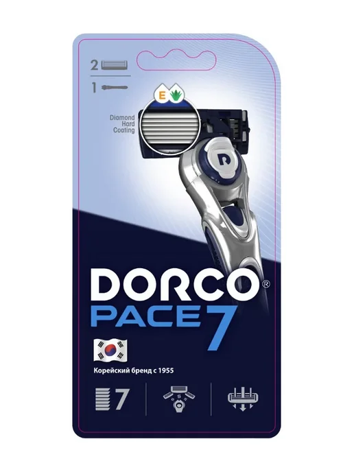 DORCO Станок для бритья набор Pace 7 бритва + 2 кассеты, черный, фото 2