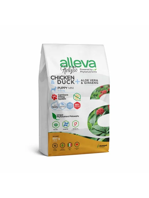 Сухой корм Alleva Holistic для собак, мелкие, щенки, курица, утка, 0,8 кг, фото 2