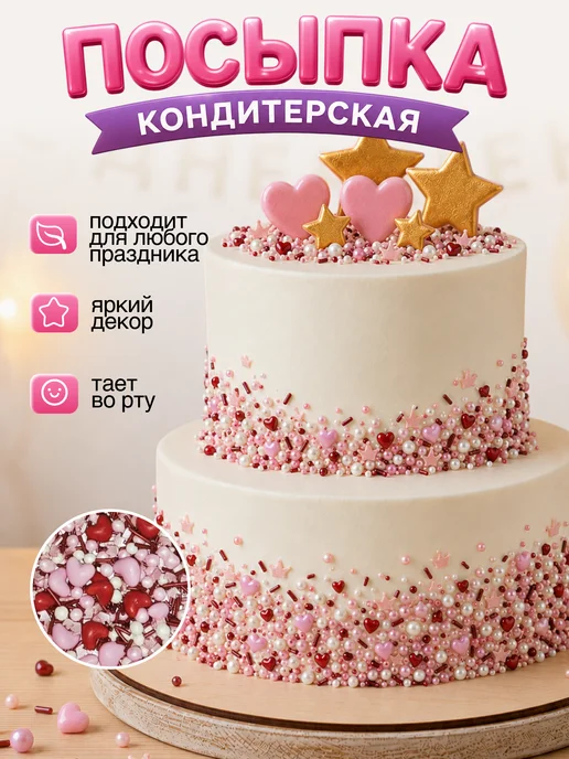 КондитерМикс Декор для торта, все для выпечки украшения посыпка, белый