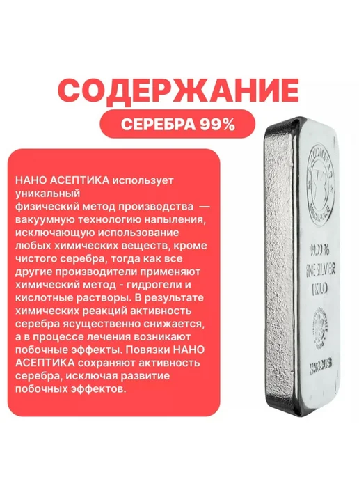 НАНО-АСЕПТИКА Повязка с серебром для лечения ран 5x5см, комплект 10 шт, 5x5 см, 10 шт, фото 3