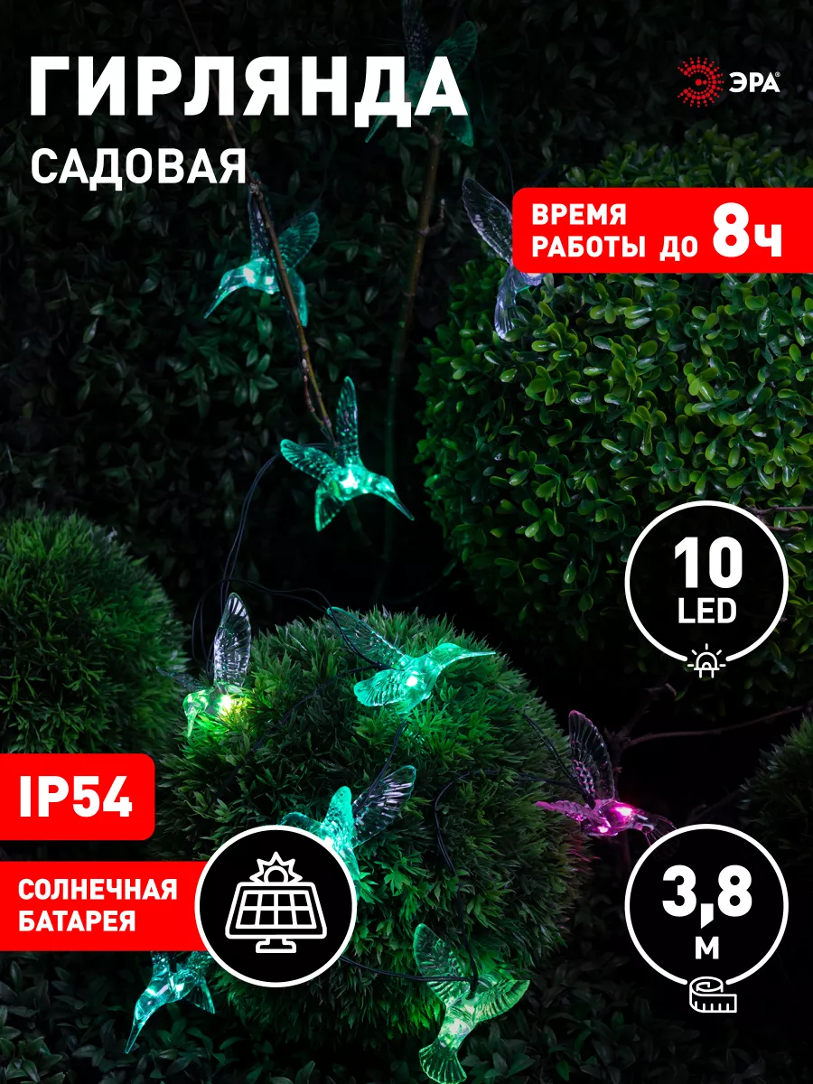 Садовая гирлянда Колибри на солнечных батареях 3,8 м 10 LED Эра 61461277  купить за 1 555 ₽ в интернет-магазине Wildberries