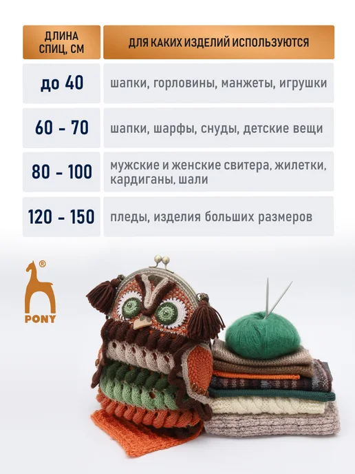 Pony Спицы для вязания круговые 3,5 ммx40см, 47407, желтый, фото 6