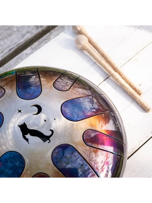 ShinySteelDrums Глюкофон 30 см Два кота с чехлом ханг, желтый, фото 8