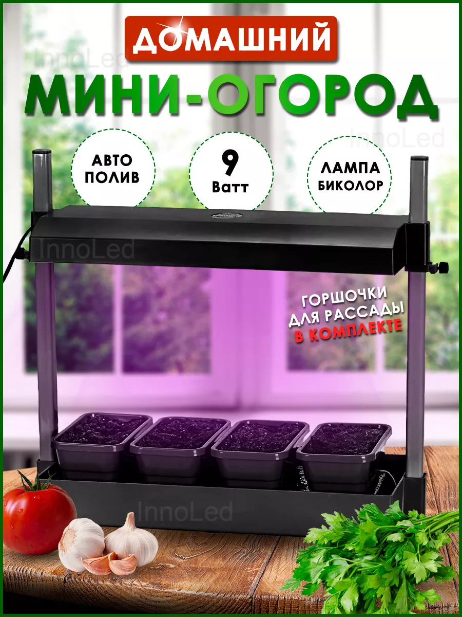 Домашний мини огород с фитолампой InnoLed 61820016 купить в  интернет-магазине Wildberries