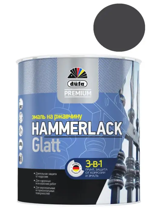 dufa Эмаль на ржавчину Hammerlack 3 в 1 гладкая белая 0,75 л, 750 мл