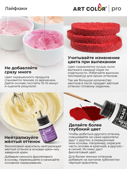 Art Color Краситель пищевой розовый пыльный для торта крема гелевый, розовый, фото 5
