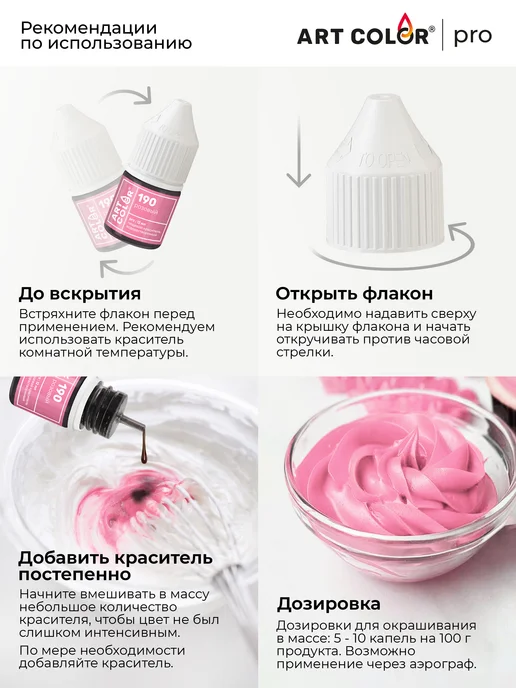 Art Color Краситель пищевой розовый пыльный для торта крема гелевый, розовый, фото 6