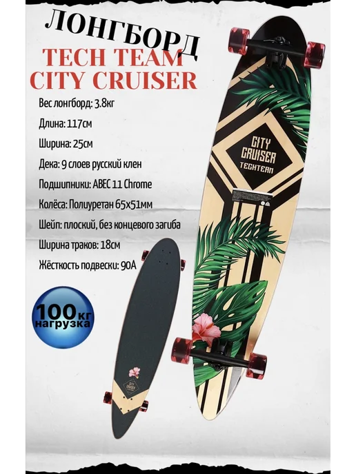 TECH TEAM Лонгборд деревянный City Cruiser, розовый