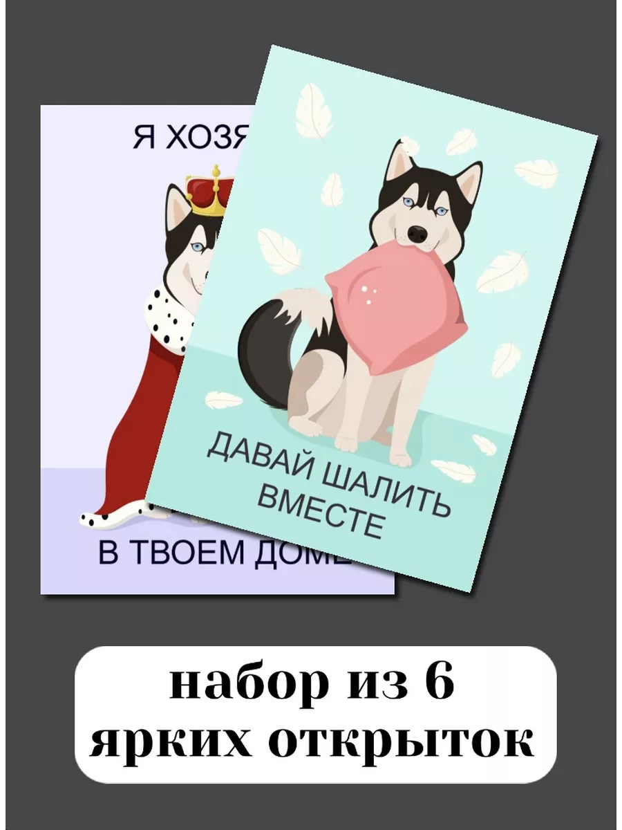 6 шт Открытка хаски с собакой хаской подарок Мохнатый Гав 62004197 купить  за 240 ₽ в интернет-магазине Wildberries