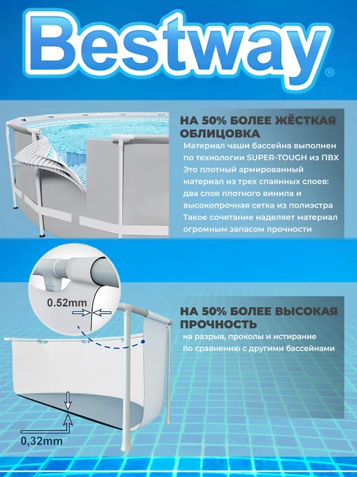 Bestway Бассейн каркасный, белый, фото 6