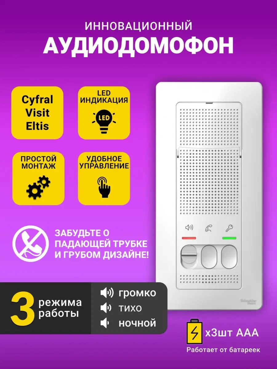 Домофон для дома квартиры без трубки домашний звонок Schneider Electric  62114061 купить в интернет-магазине Wildberries