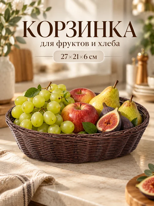 Корзина для фруктов и хлеба плетеная на стол для сервировки, коричневый