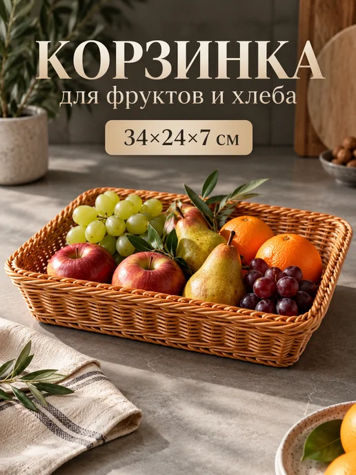 Корзина для фруктов и хлеба плетеная на стол для сервировки, бежевый