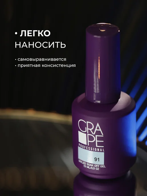 Grape Professional Гель лак для ногтей маникюра 91, голубой, фото 5